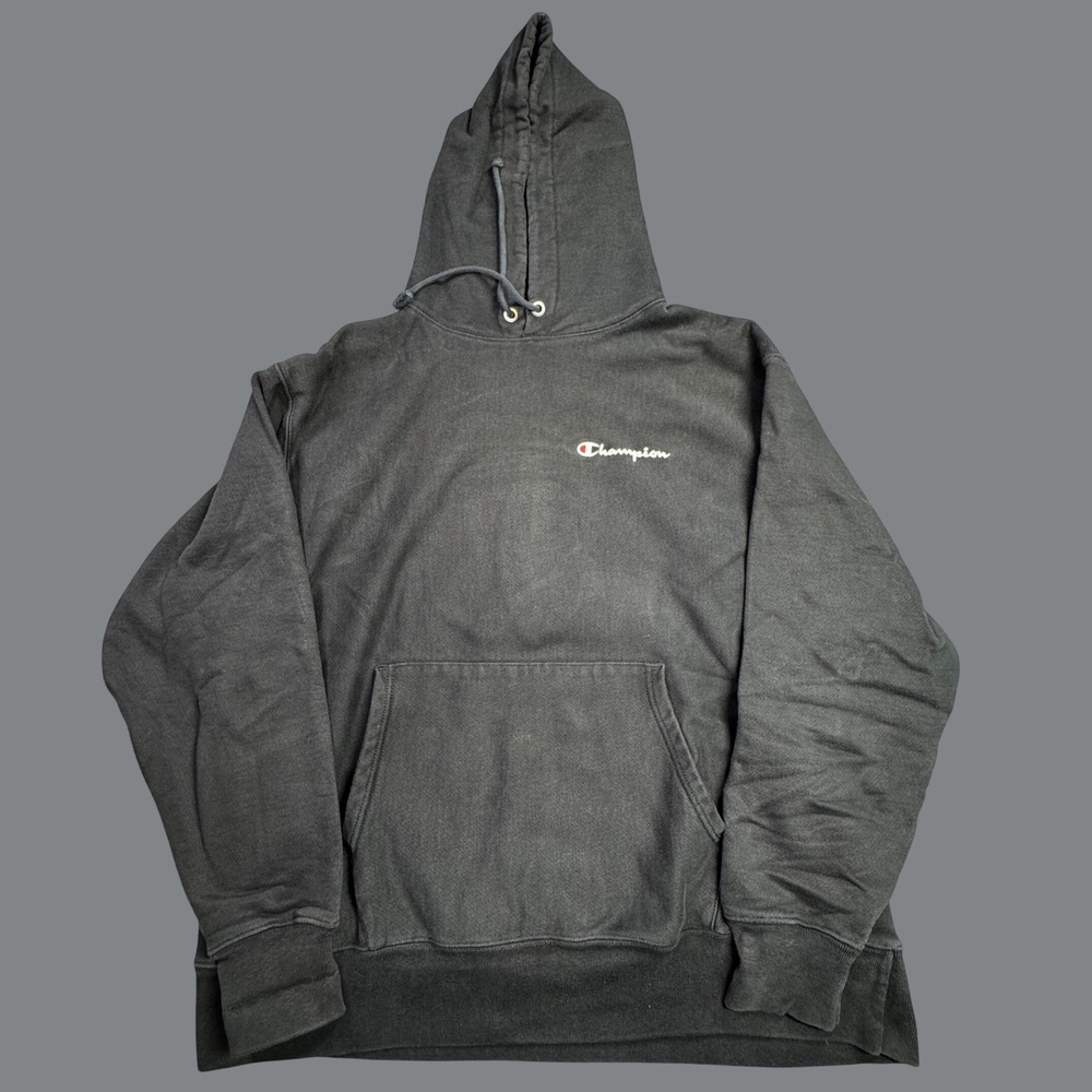 Champion Reverse Weave Hoodie Mens XL Black Script Logo Streetwear Retro